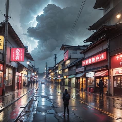 man   heavy rain  thunderstorm  japan road auto