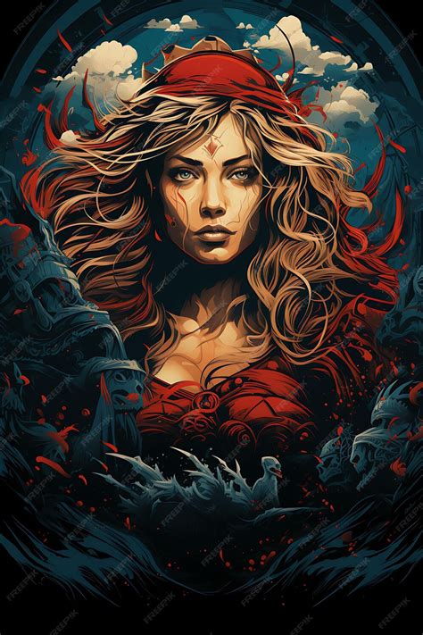Premium Ai Image Tshirt Design Of Viking Shieldmaiden With A Round