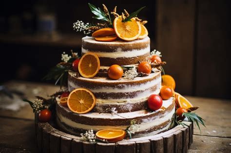 Premium Photo Naked Cake With Orange Slices On Top