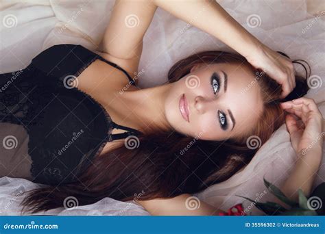 Fashion Portrait Of Beautiful Brunette Woman In Provocative Underwear Stock Photo Image Of