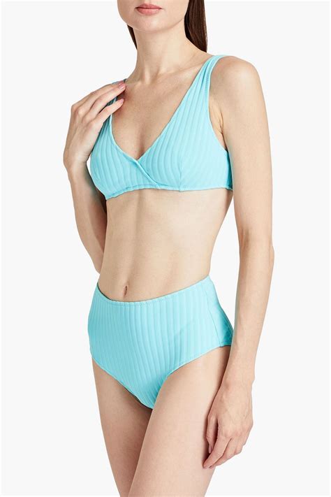 Solid Striped Wrap Effect Ribbed Triangle Bikini Top The Outnet