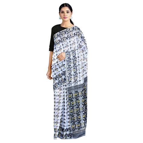 Buy Black And White Jamdani Saree Online