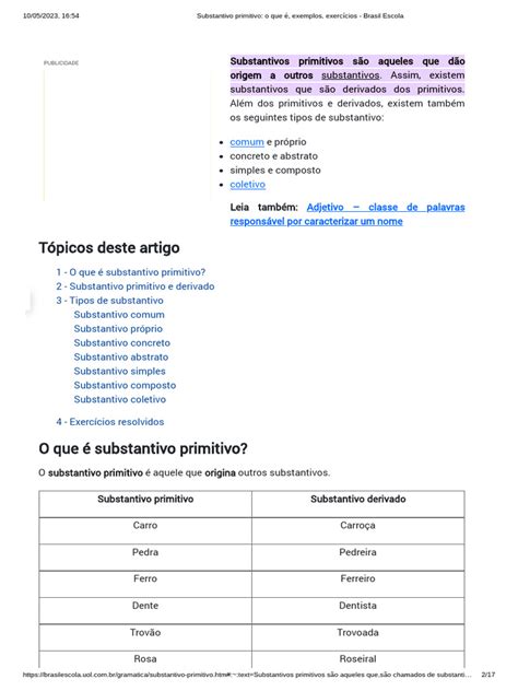 Ex De Substantivo Primitivo - Substantivo Primitivo - o Que É, Exemplos, Exercícios - Brasil Escola ...
