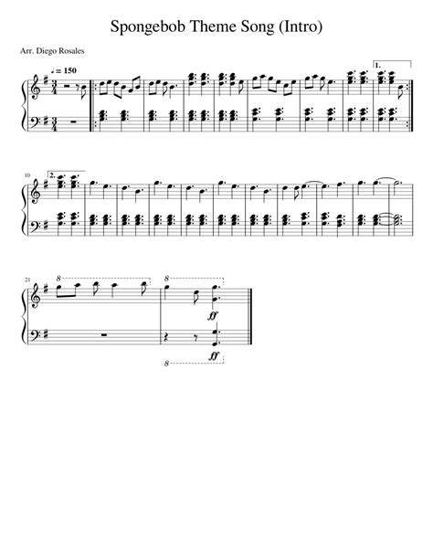 Spongebob Theme Song Intro Sheet Music For Piano Solo Easy