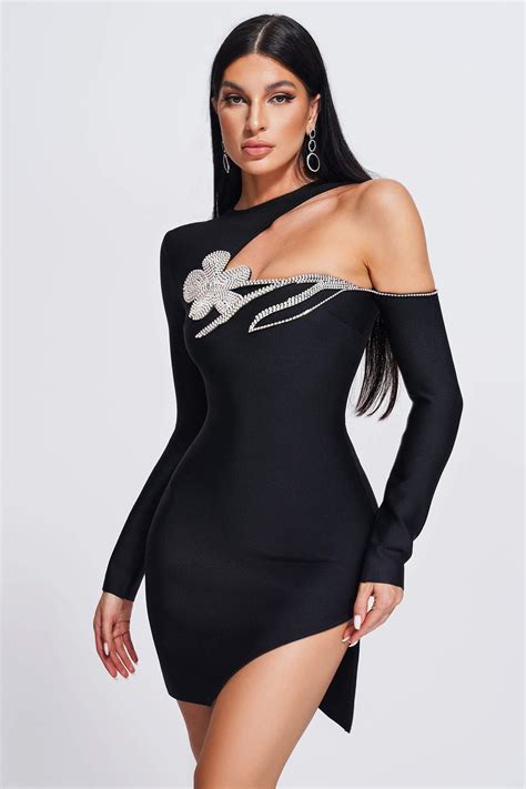 Claudia Diamonate Mini Bandage Dress Black Bellabarnett