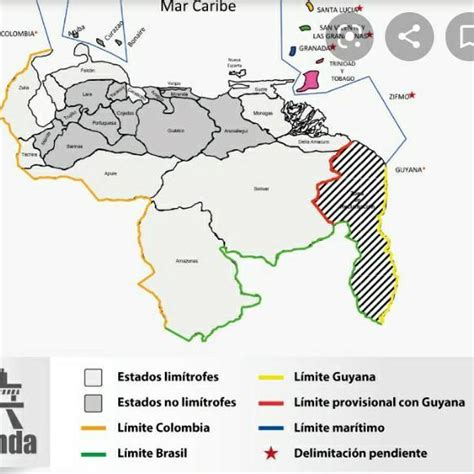 Realiza un mapa de Venezuela donde señale los límites fronterizos y