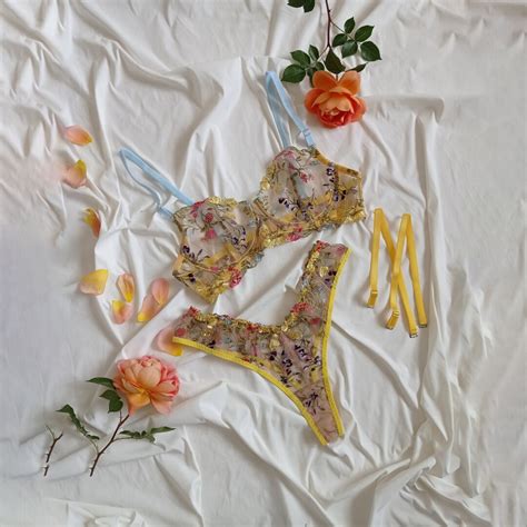 Romantic Lace Lingerie Set Handmade Sheer Plus Size Bra And Bralette Etsy