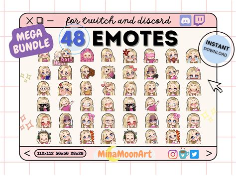 Twitch Emotes Mega Bundle Blonde Blonde Hair Girl Emotes Twitch Emote Set Blonde Hair Chibi