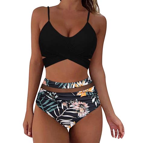 Fafwyp Plus Size Hawaiian Print Swimsuits Piece Tummy Control Bathing Suit Bikini Set