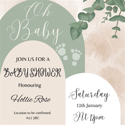 Nude And Green Baby Shower Invitation Etsy