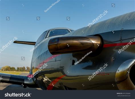 single turboprop aircraft view engine exhaust stock photo