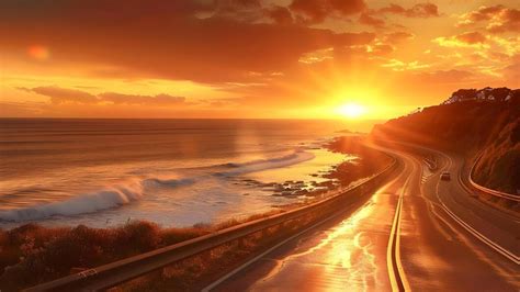 Premium Photo | Driving along a coastal road at sunset A breathtaking ...