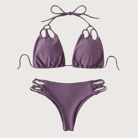 Custom Women Bikini Sexy Jacquard Fabric Swimwear Double Lined Purple Set See Through Bikini
