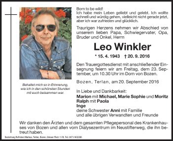 Traueranzeigen Von Leo Winkler Trauer Bz