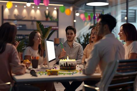 Office Staff Celebrating A Team Members Birthday O Premium Ai