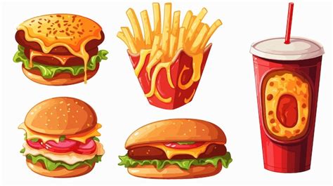 A Cartoon Illustration Of Hamburgers And Fries Premium AI Generated