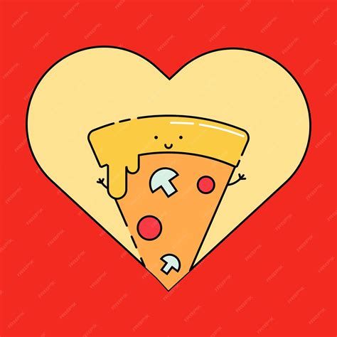 Premium Vector | Pizza in heart love shape cartoon icon illustration
