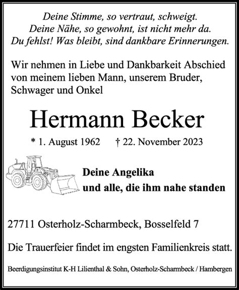 Traueranzeigen Von Hermann Becker Trauer Gedenken