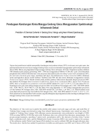 Pendugaan Kandungan Kimia Mangga Gedong Gincu Menggunakan Spektroskopi