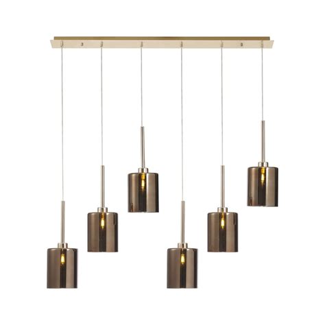 Fabula Tamworth 6 Light Linear Pendant Medium Cylinder Shades French Gold And Copper Glass