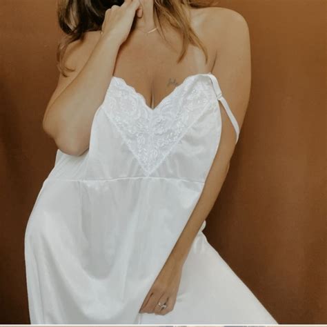 Vintage Intimates Sleepwear Vintage Slip Nancy King Lingerie White Cotton Midi Lace Trim