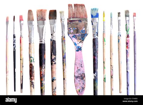 Various Dirty Paint Brushes Isolated On White Stock Photo Alamy