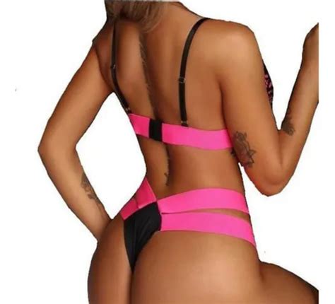 Conjunto Lingerie Sutiã Calcinha Strappy Asa Delta Neon Parcelamento sem juros
