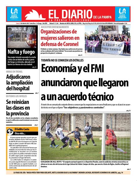 Tapa De El Diario En Papel Lunes 24 De Julio De 2023 El Diario De La