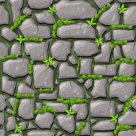 Gray Stones Covered With Moss Seamless Pattern Endless Background Of