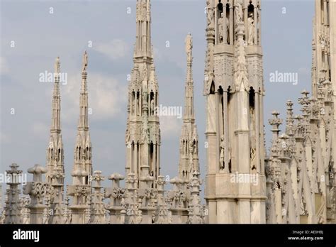 Spires Of Duomo Di Milano The Milan Cathedral From The Roof Stock