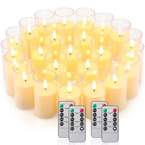 Retisee 24 Pcs Clear Plastic Flameless Candles Bulk Flickering Candle Battery Operated With 10