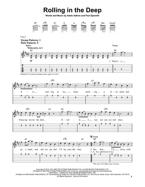 Rolling In The Deep Sheet Music By Adele Easy Guitar Tab 86387