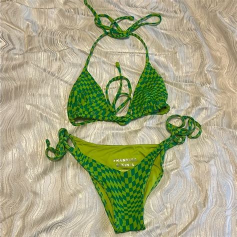 Frankie S Bikinis Swim Frankies Bikinis Green Checkered Bikini Set
