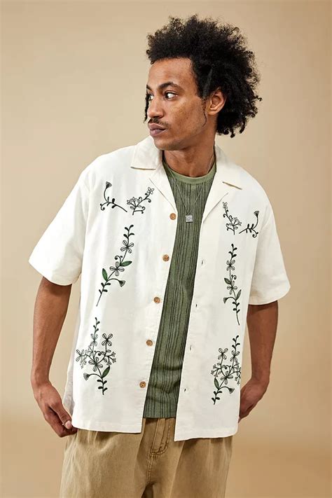 Bdg Floral Embroidered Short Sleeved Shirt Urban Outfitters Uk