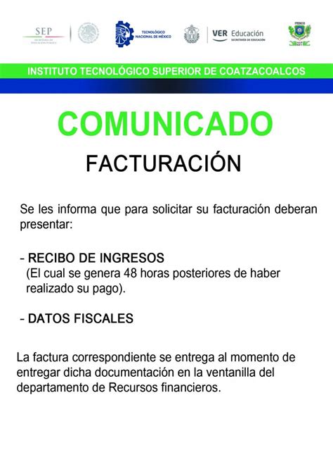 ATENTO AVISO Comunicado para facturación TecNM campus Coatzacoalcos