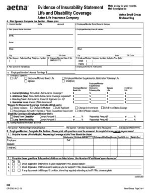 Fillable Online Evidence Of Insurability Statement Life And