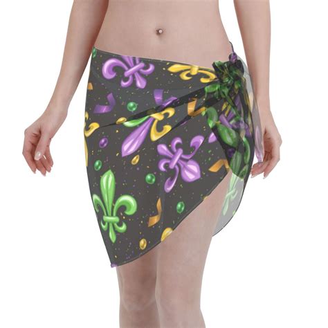 Disketp Mardi Gras Carnival Women Swimsuit Cover Up Short Chiffon Summer Beach Sarong Bikini
