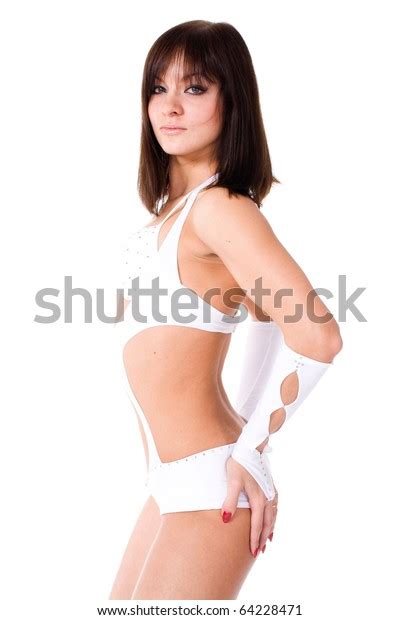 Sexy Brunette White Bikini Dancing On Stock Photo Shutterstock