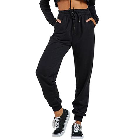 Sport Black Drawstring Waist Women Fitness Jogging Pants 2019 Outdoor Gym Running Sports Loose