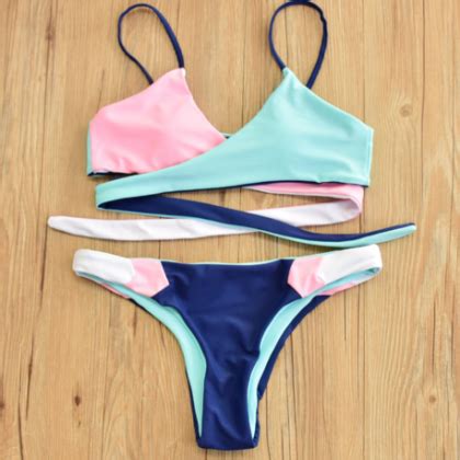 Fashion Multicolor Two Sides Wear Cross Back Knot Two Piece Bikini On Luulla