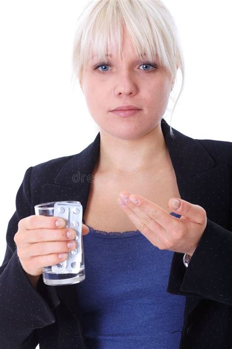 Blonde Female Takes Some Pills Stock Image Image Of Healthy Girl