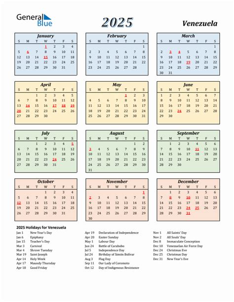 2025 Venezuela Calendar with Sunday Start