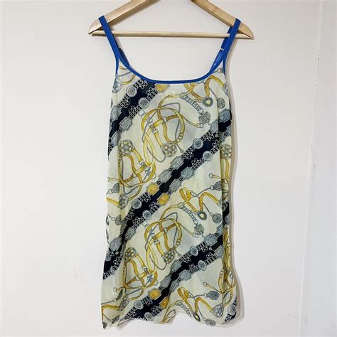 DKNY Mesh Lingerie Slip Gold And Blue Sheer Depop