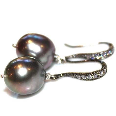 Grey Tahitian Pearl Earring Pearl Bridal Earring Wedding Earring Dark