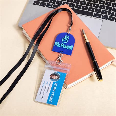Personalized Name Pink Flower Teacher Lanyard Custom Acrylic School