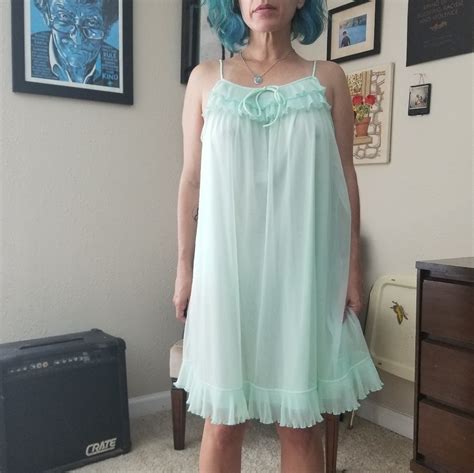 Evette Vintage Sheer Seafoam Green Ruffle Nightie Gem