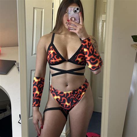 Flame Fire Bikini Festival Set With Matching Arm Depop