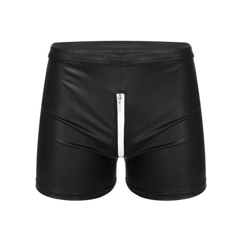 YIZYIF Homme Boxer Sexy Simili Cuir String Ouvert Zippé Wetlook Lingerie Coquine Short Clubwear