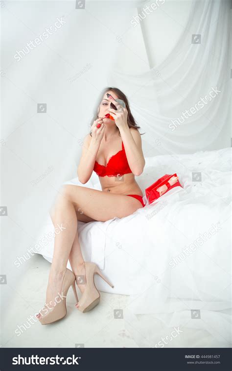 Beautiful Sexy Woman Red Lingerie Doing Stock Photo Shutterstock