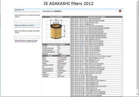 JS Asakashi Filters Products Catalogue Offline – Electronic Parts Catalogue